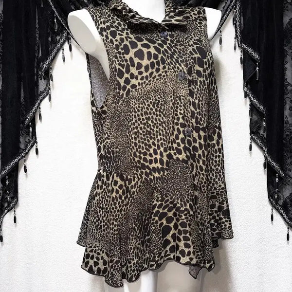 [BUNJANG] Leopard Print Ruffle Layered Vest / jpn 레오파드 호피 표범 프릴 러플 레이어드 조끼 베스트 오네갸루 그런지 펑크 핀터
