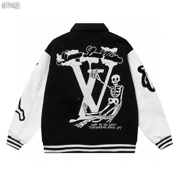 [BUNJANG] Skeleton Embroidery Baseball Jumper / 블랙/화이트 스켈레톤 자수 야구 점퍼
