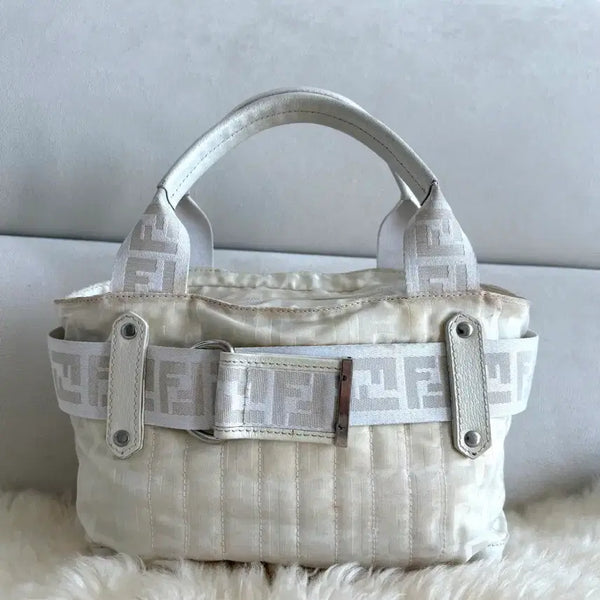 [BUNJANG] Fendi Zucca Pattern Ivory Mini Tote Bag / 정품) 펜디 주카 패턴 아이보리 미니 토트백