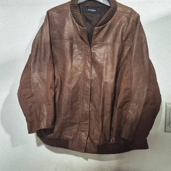 [BUNJANG] IZZAT BABA Brown Leather Bomber Jacket / 아이잗 바바  IZZAT BABA  브라운 가죽 봄버 자켓