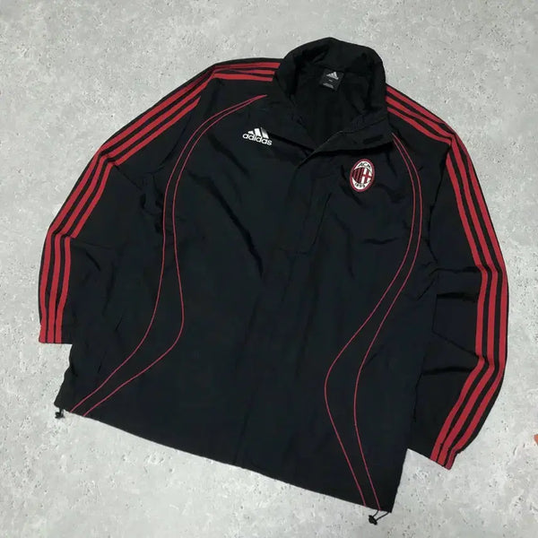 [BUNJANG] Adidas AC Milan Windbreaker Jacket / 아디다스 AC밀란 바람막이 자켓 삼선 검빨
