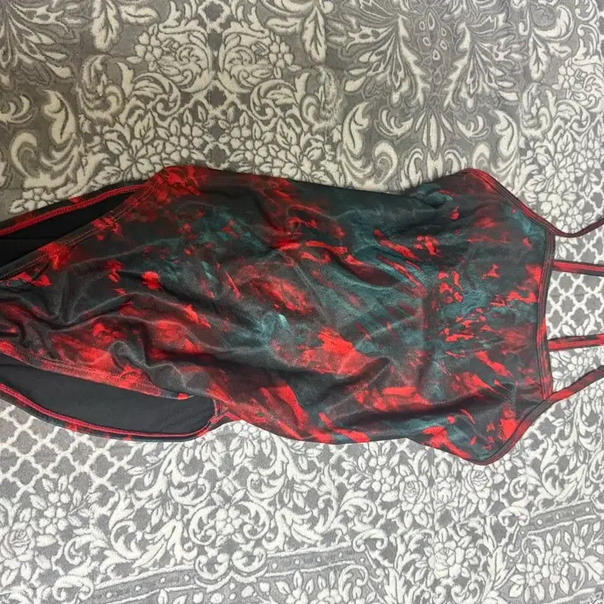[BUNJANG] One-Piece Swimsuit Red Green Pattern / 수영복 원피스 레드 그린 패턴(급처)