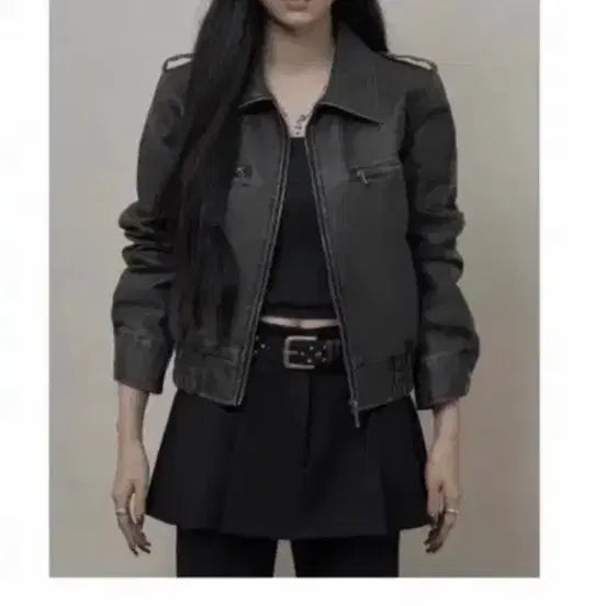 [BUNJANG] Washed Leather Bomber Jacket / 카키포인트 레더자켓 washed leather bomber