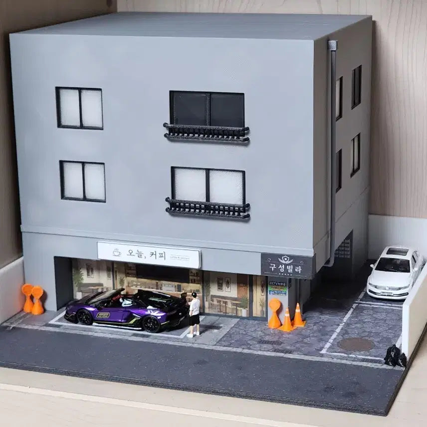 [BUNJANG] 1:64 Scale Diorama - Cafe Villa Building / 1 64 다이캐스트 디오라마 카페 빌라 건물