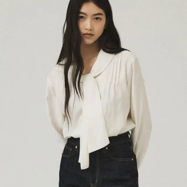 [BUNJANG] Tilbury Ivory Tie Blouse / 틸버 아이보리 타이 블라우스(새상품) FREE