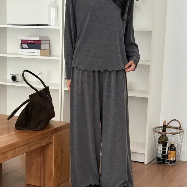 [BUNJANG] Soft Lounge Wear Set Two-Piece Charcoal / 새상품 부드러운 라운지 웨어 세트 투피스 차콜 빅사이즈 가능 55-77