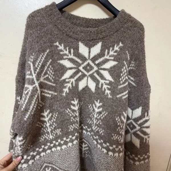 [BUNJANG] Morigirl Snowflake Nordic Pattern Knit - Brown / *모리걸* 스노우플레이크 노르딕 패턴 니트 브라운