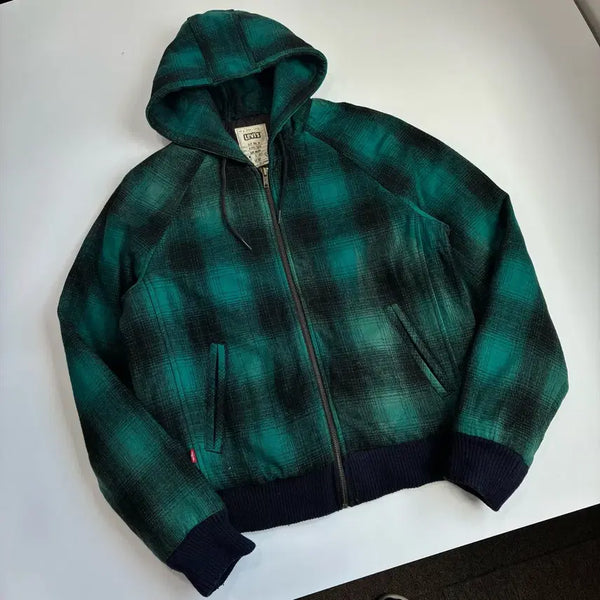 [BUNJANG] Levi's Green Checkered Hooded Zip-Up Jacket / Levi's  리바이스 그린체크 후드집업