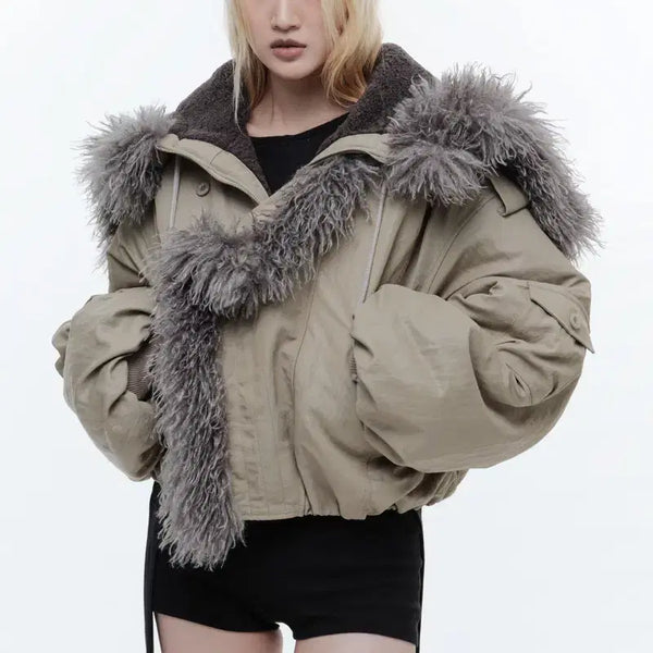 [BUNJANG] Hooded Shearling Bomber Jacket Beige / HOODED SHEARLING BOMBER JACKET BEIGE