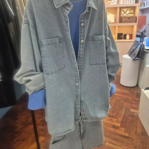 [BUNJANG] Denim Shirt and Pants Set / 데님 셔츠 세트