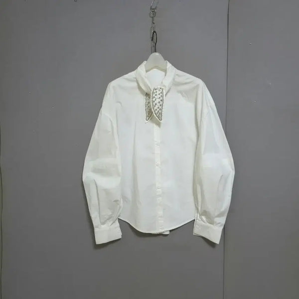 [BUNJANG] Cubic Scarf Collar Blouse M / 큐빅스카프카라 블라우스 M   n1928
