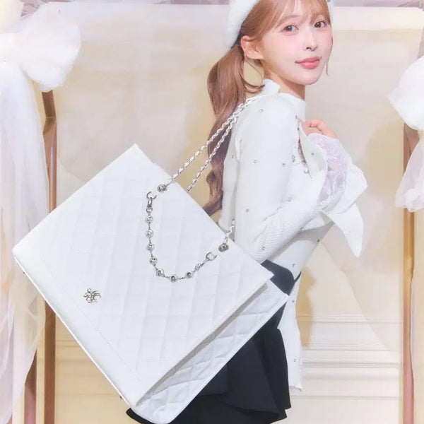 [BUNJANG] Michelle Macaron Quilted Tote Bag / 미셸마카롱 최강 최애활동 대용량 퀄팅 토트백 가방