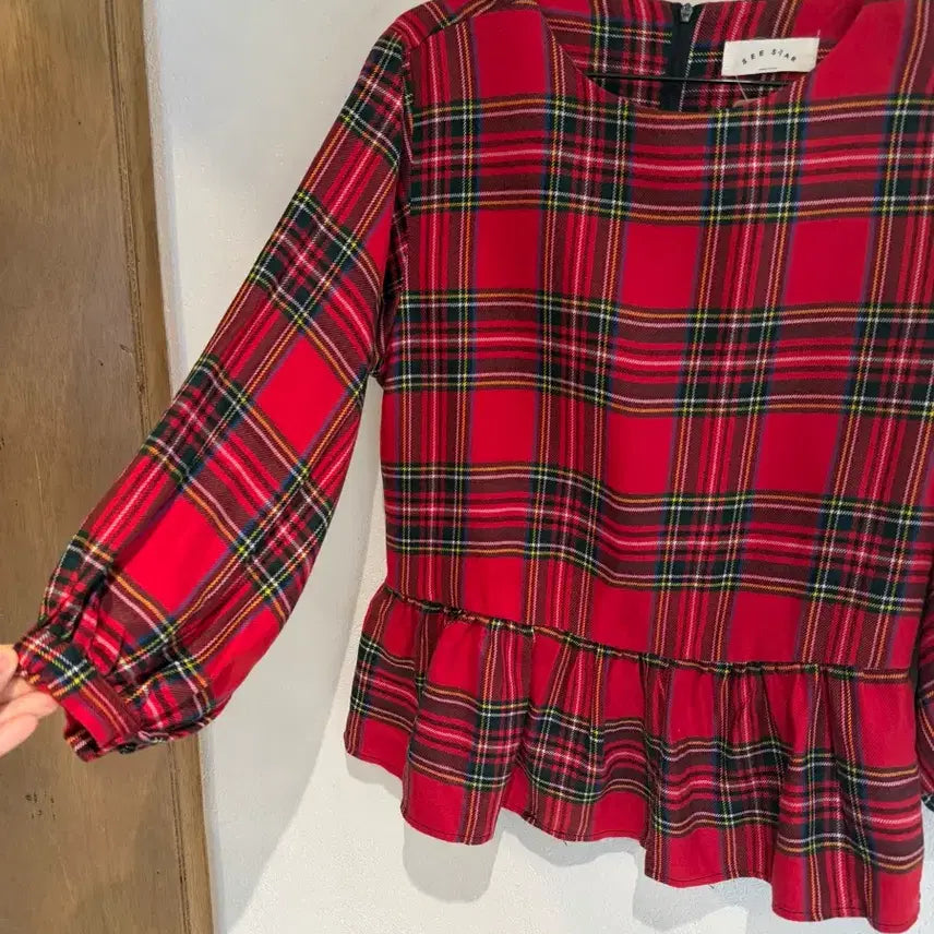 [BUNJANG] Flannel Check Ruffle Shirt / 플란넬 체크 러플 셔츠