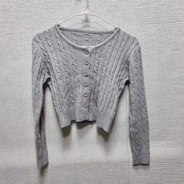 [BUNJANG] Cable Knit Cardigan - Grey / 타122 케이블 니트 가디건