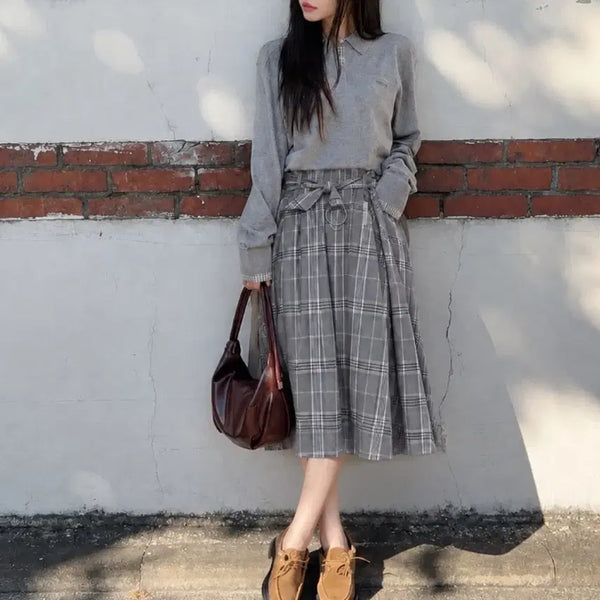 [BUNJANG] Lighton Check Belted Skirt / 라이트온 체크 벨티드 스커트 새제품