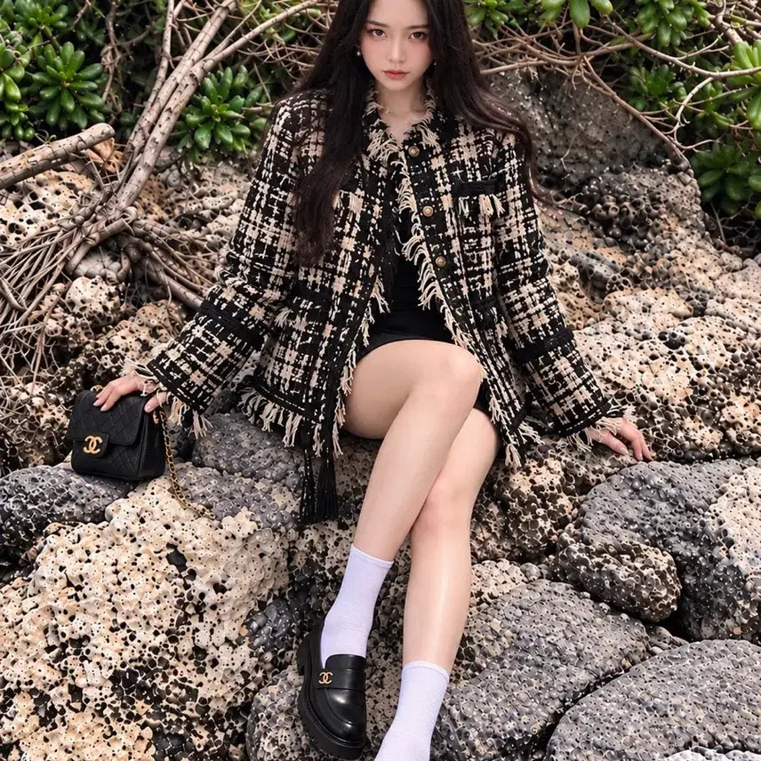 [BUNJANG] Premium Tweed Oversized Fit Winter Outer Jacket / 고급원단 트위드 오버핏 겨울 아우터 재킷