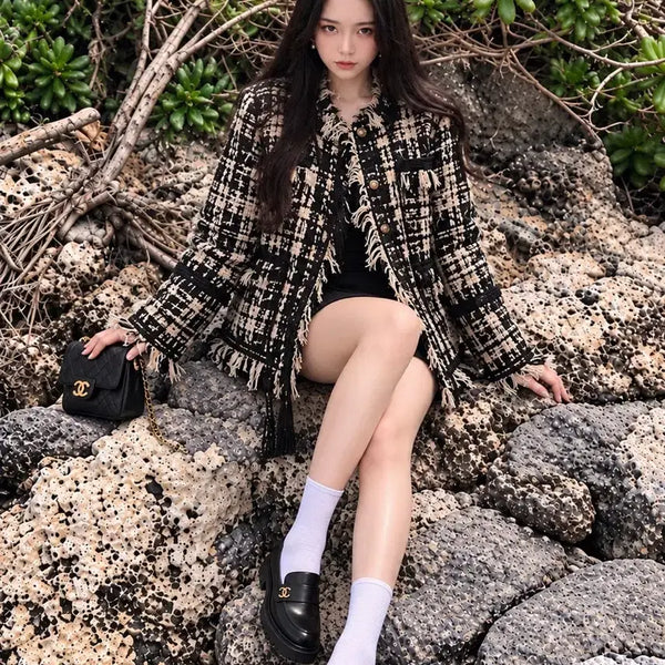 [BUNJANG] Premium Tweed Oversized Fit Winter Outer Jacket / 고급원단 트위드 오버핏 겨울 아우터 재킷