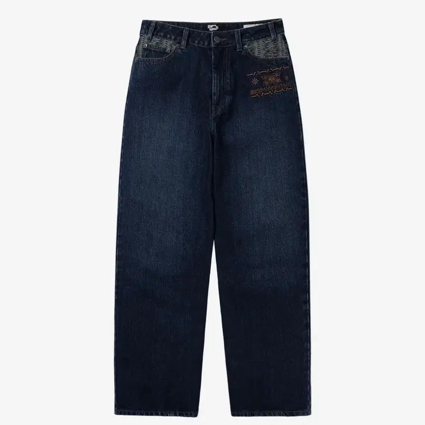 [BUNJANG] Wellbeing Express Embroidered Patch Jeans Blue M / 웰빙익스프레스 바지 Embroidered Patch Jeans Blue  M
