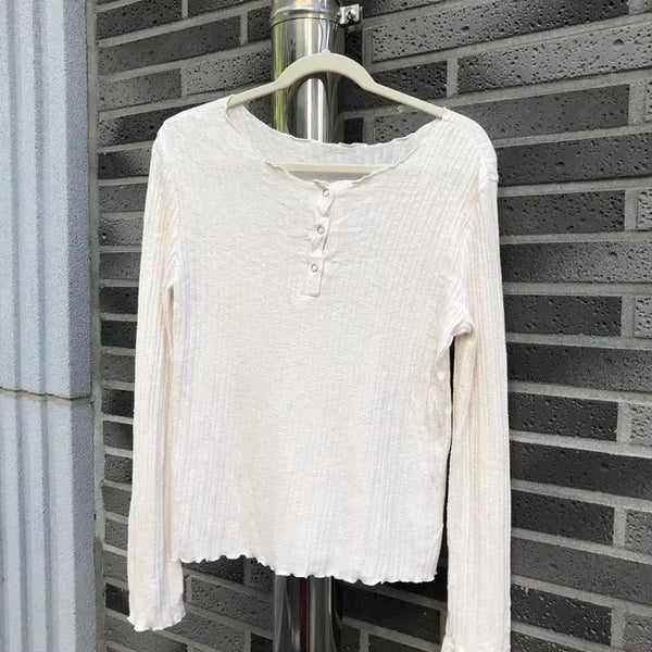 [BUNJANG] Wave Hem Henley Neck Top / wave hem henley neck top