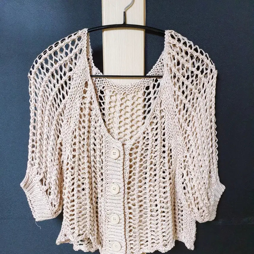 [BUNJANG] Pink Knit Mesh Cardigan / 진짜만원 뜨개망사 니트가디건 핑크