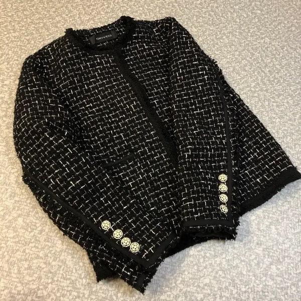 [BUNJANG] Jiobedi High-Quality Button Tweed Jacket / 제평 지오베디 고퀄 단추 트위드 자켓 라운드 노카라 은펄 글리터 고급 올드머니룩 출근룩 하객룩
