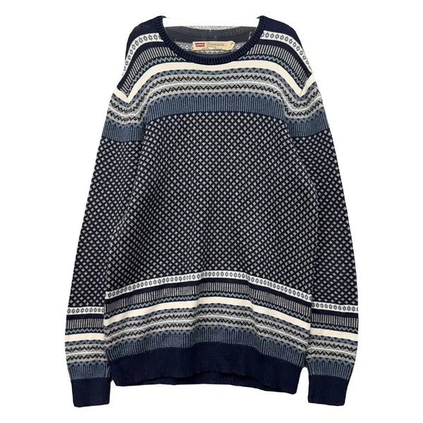 [BUNJANG] Levi's Black Cotton Pattern Crewneck Knit L / 리바이스 블랙 코튼 패턴 크루넥 라운드 니트 L