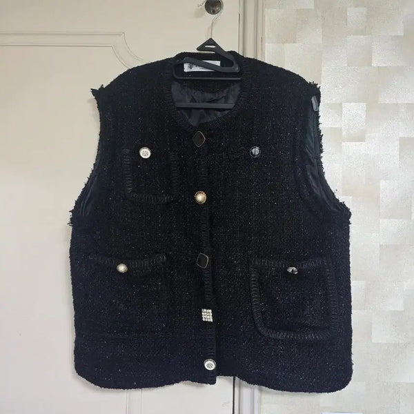 [BUNJANG] Black Tweed Vest / 블랙 트위드 조끼