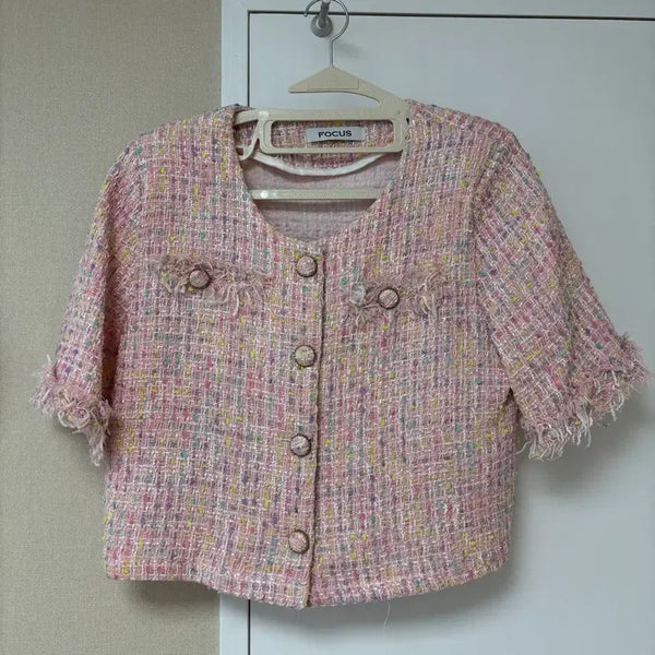 [BUNJANG] Focus Pink Tweed Top / 포커스 핑크 트위드 상의