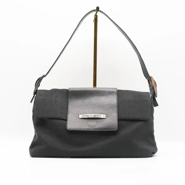 [BUNJANG] Bulgari Pattern Fabric Leather Trimmed Shoulder Bag / 불가리 패턴 패브릭 레더 트리밍 숄더백