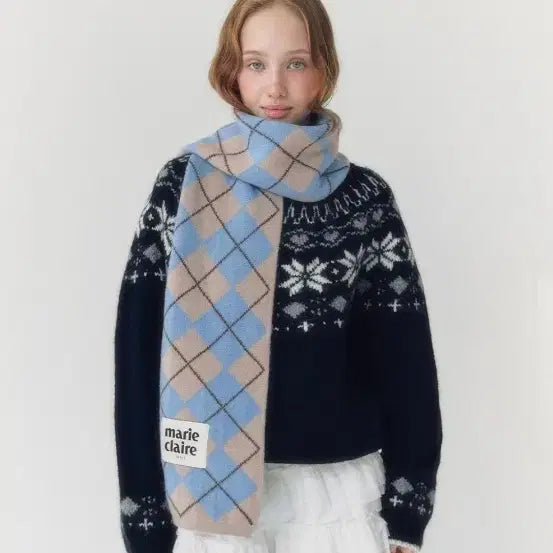 [BUNJANG] Marie Claire Argyle Check Scarf / 마리끌레르 아가일체크 머플러 새상품