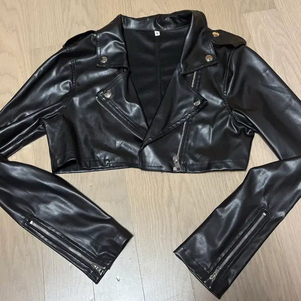 [BUNJANG] Cropped Leather Jacket / 크롭 가죽 레더 자켓