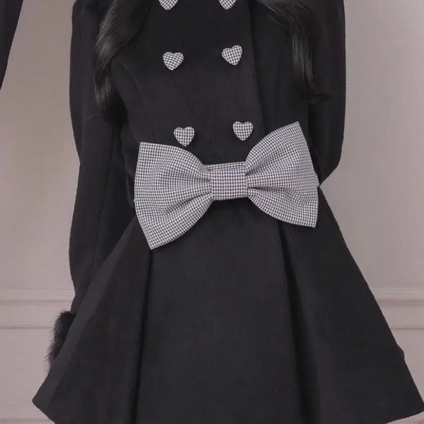 [BUNJANG] Pium Black Mix Coat / 피움 pium 리본 코트 블랙믹스
