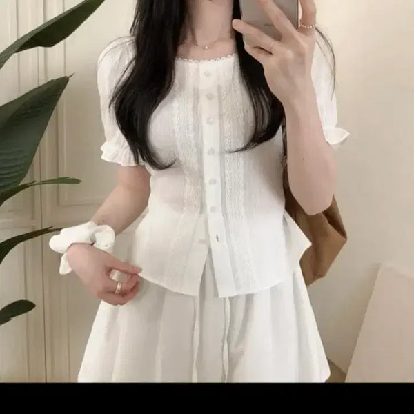 [BUNJANG] White Lace Blouse / 화이트 레이스 블라우스