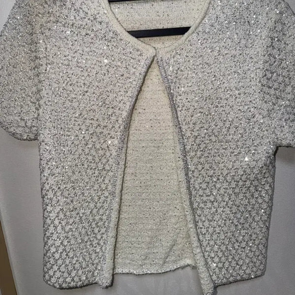 [BUNJANG] ZARA Sequin Metallic Thread Short Sleeve Jacket Size S / 자라 ZARA 스팽글 메탈사 반팔 자켓 S사이즈