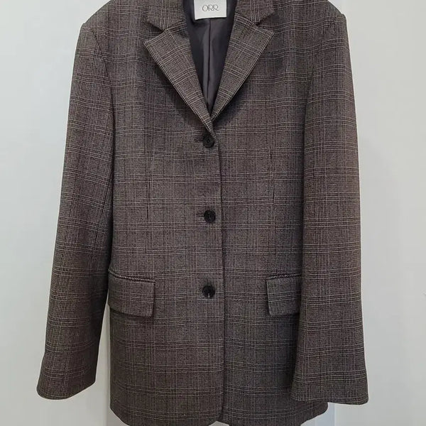 [BUNJANG] ORR Brown Check Three-Button Jacket XS (Size 44-55) / ORR 브라운 체크 쓰리버튼 자켓 XS 44~55