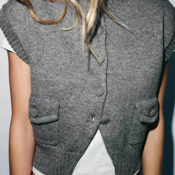 [BUNJANG] ZARA Round Knit Button Vest - New / 자라ZARA 라운드 니트 버튼 베스트 새상품
