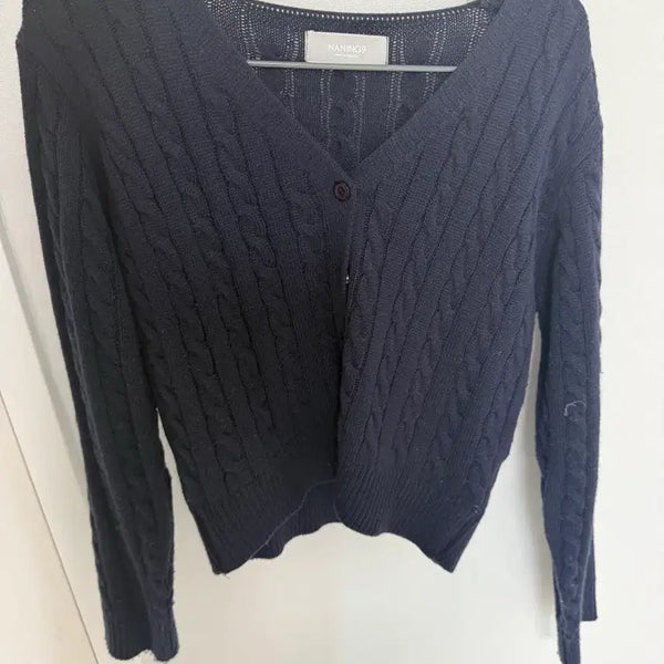 [BUNJANG] Mango Cable Knit Cardigan Navy / 망고 꽈배기 니트 가디건 네이비