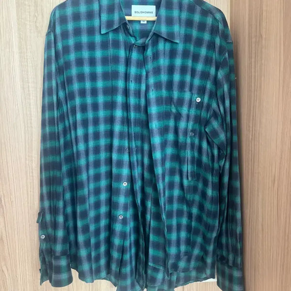 [BUNJANG] Solid Homme Check Pattern Green Shirt / 솔리드옴므 체크 남방 그린