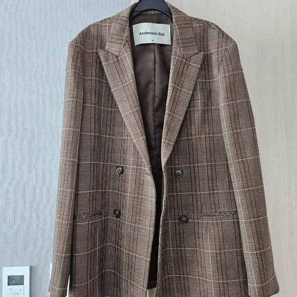 [BUNJANG] Andersson Bell Check Double Blazer Jacket Brown M / 앤더슨벨 체크 더블 블레이저 자켓 브라운 M