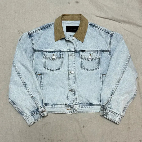 [BUNJANG] Coach 25FW Oversized Colorblock Collar Cropped Denim Jacket L / 코치 coach 25fw 오버 배색카라 크롭 데님자켓 L