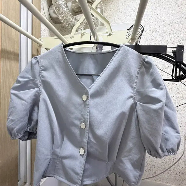 [BUNJANG] Light Blue Puff Sleeve Blouse / [4회 착용] 하늘색 퍼프 소매 블라우스