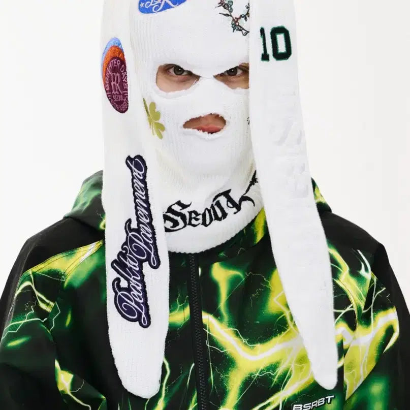 [BUNJANG] BSRABBIT Patchwork Bunny Beanie Wool Balaclava / BSRABBIT 패치워크 버니 비니 울 바라클라바