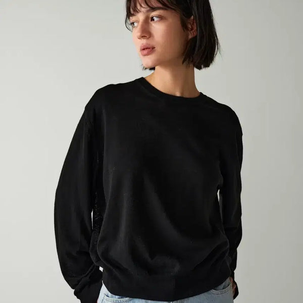 [BUNJANG] Facade Pattern Linen Round Knit Black M / (새상품) 파사드패턴 린넨 라운드 니트 블랙 M