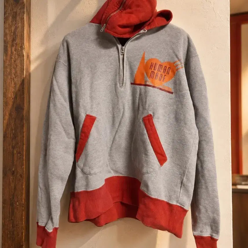 [BUNJANG] Human Made Half-Zip Hoodie Gray L / [L] 휴먼메이드(HUMAN MADE) 하프집 후드 그레이