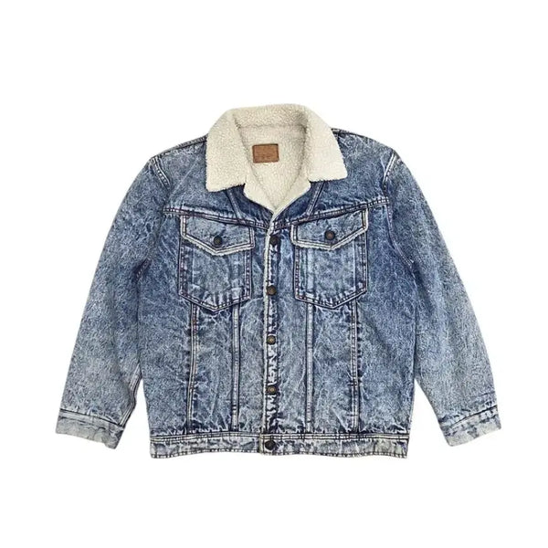 [BUNJANG] Vintage Washed Denim Sherpa Trucker Jacket / Vintage 빈티지 돌청 셰르파 트러커 청자켓
