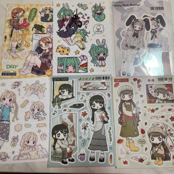[BUNJANG] Character Sticker Set (6 Sheets) - Bundle / 다꾸 인물스티커 6장 일괄판매 처분