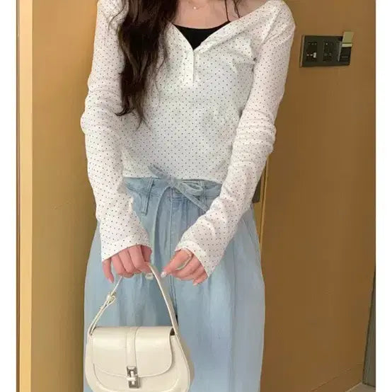 [BUNJANG] Kkoomigo Dia Dot Button T-Shirt / 꼰미고 디아 도트 버튼 티셔츠