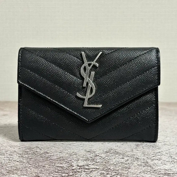 [BUNJANG] Saint Laurent Matelassé Envelope Medium Wallet Black / [정품 OS] 입생로랑 마틀라세 엔벨로프 중지갑 블랙
