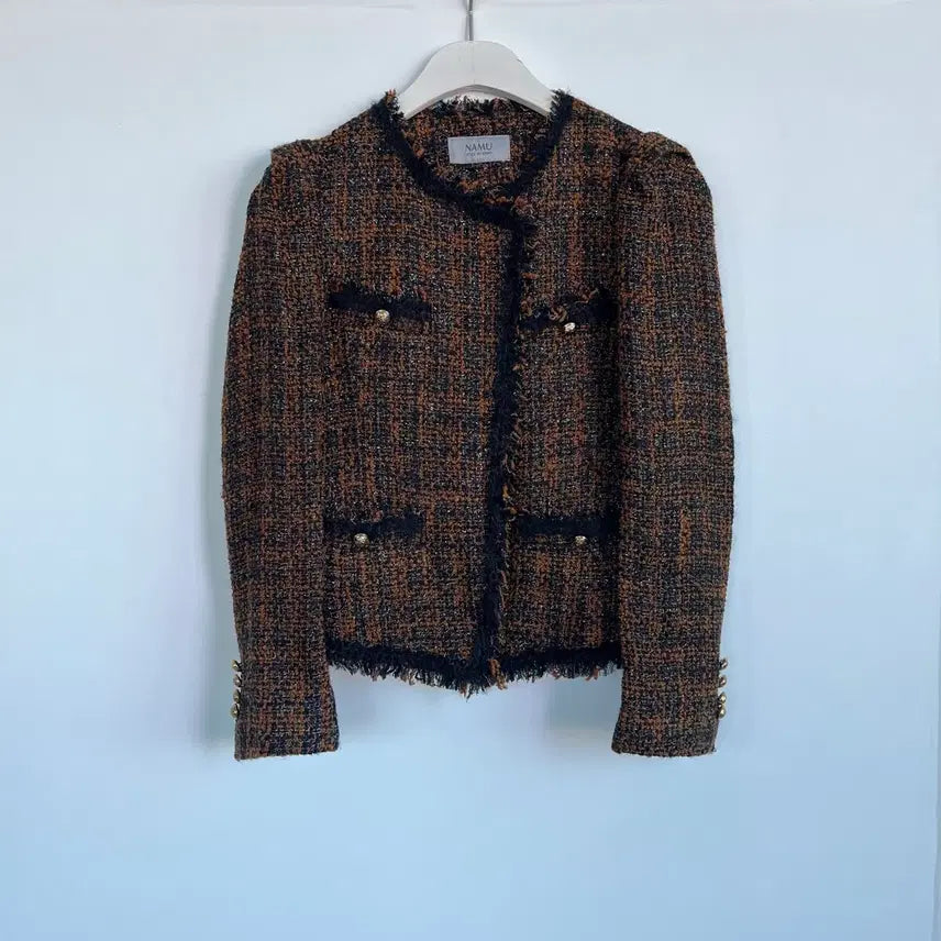 [BUNJANG] NAMU Camel Brown Gold Button Tweed Jacket / 나무 NAMU 울 60% 카멜 브라운 골드 버튼 트위드 자켓 -1010