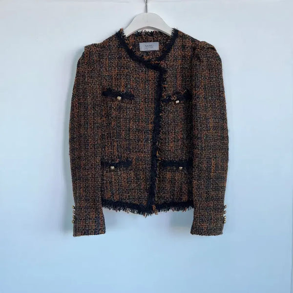 [BUNJANG] NAMU Camel Brown Gold Button Tweed Jacket / 나무 NAMU 울 60% 카멜 브라운 골드 버튼 트위드 자켓 -1010